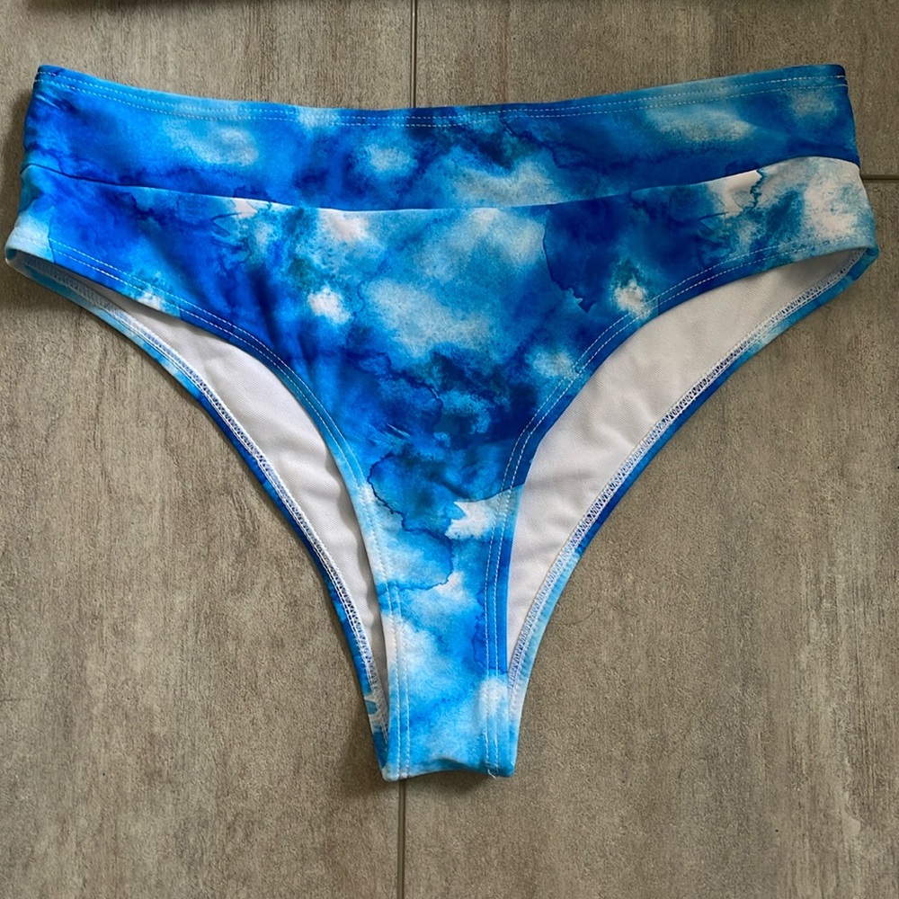 Blue and white tie dye bikini bottoms